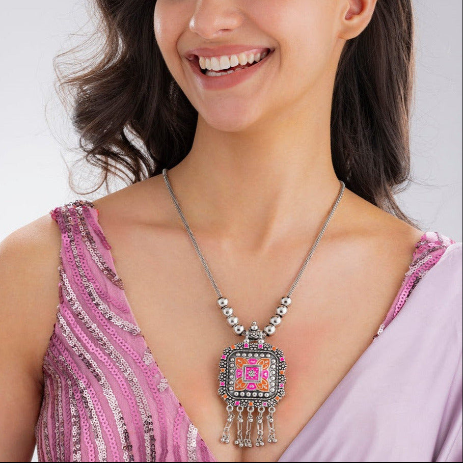 ORNA Necklace Ethnic Statement with Colorful Enamel