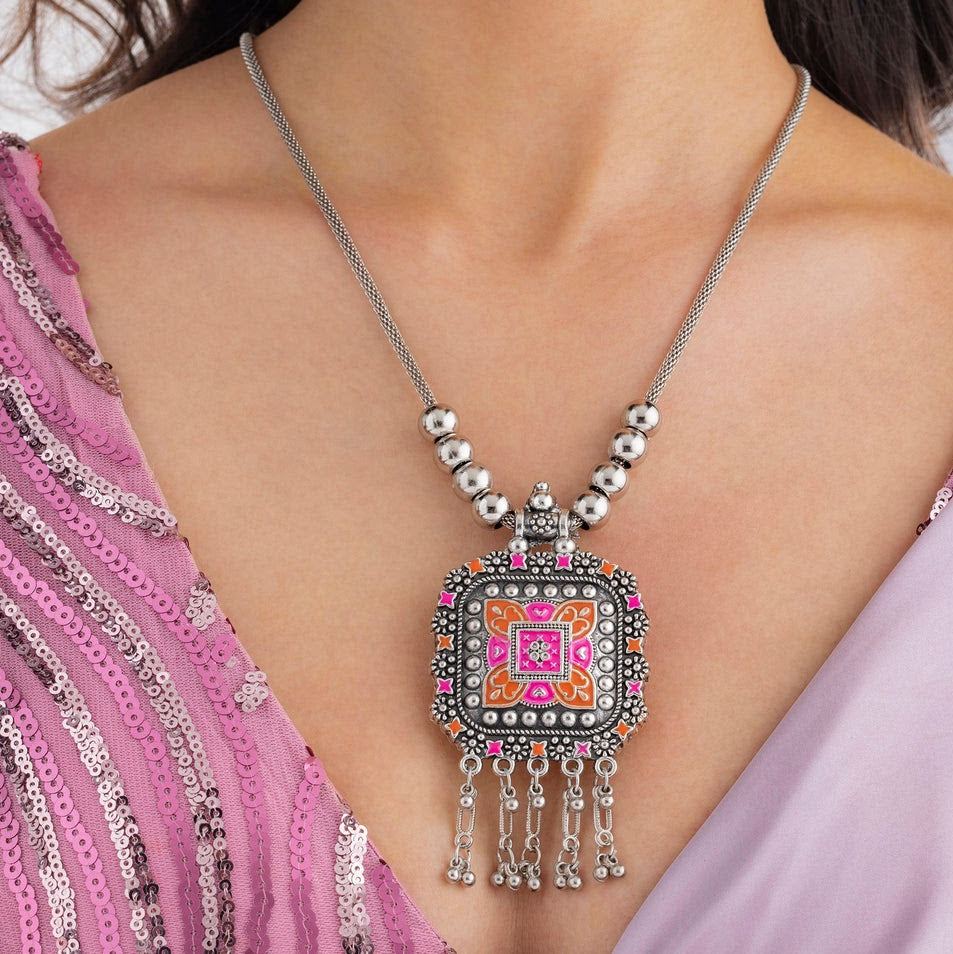 ORNA Necklace Ethnic Statement with Colorful Enamel