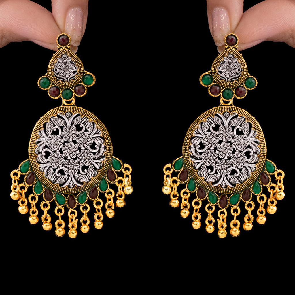 ORNA Earrings Anti-Tarnish Dual-Tone Ethnic Statement with Ghungroos Danglers