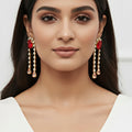 ORNA Red Oval Crystal Dangler Style Earrings