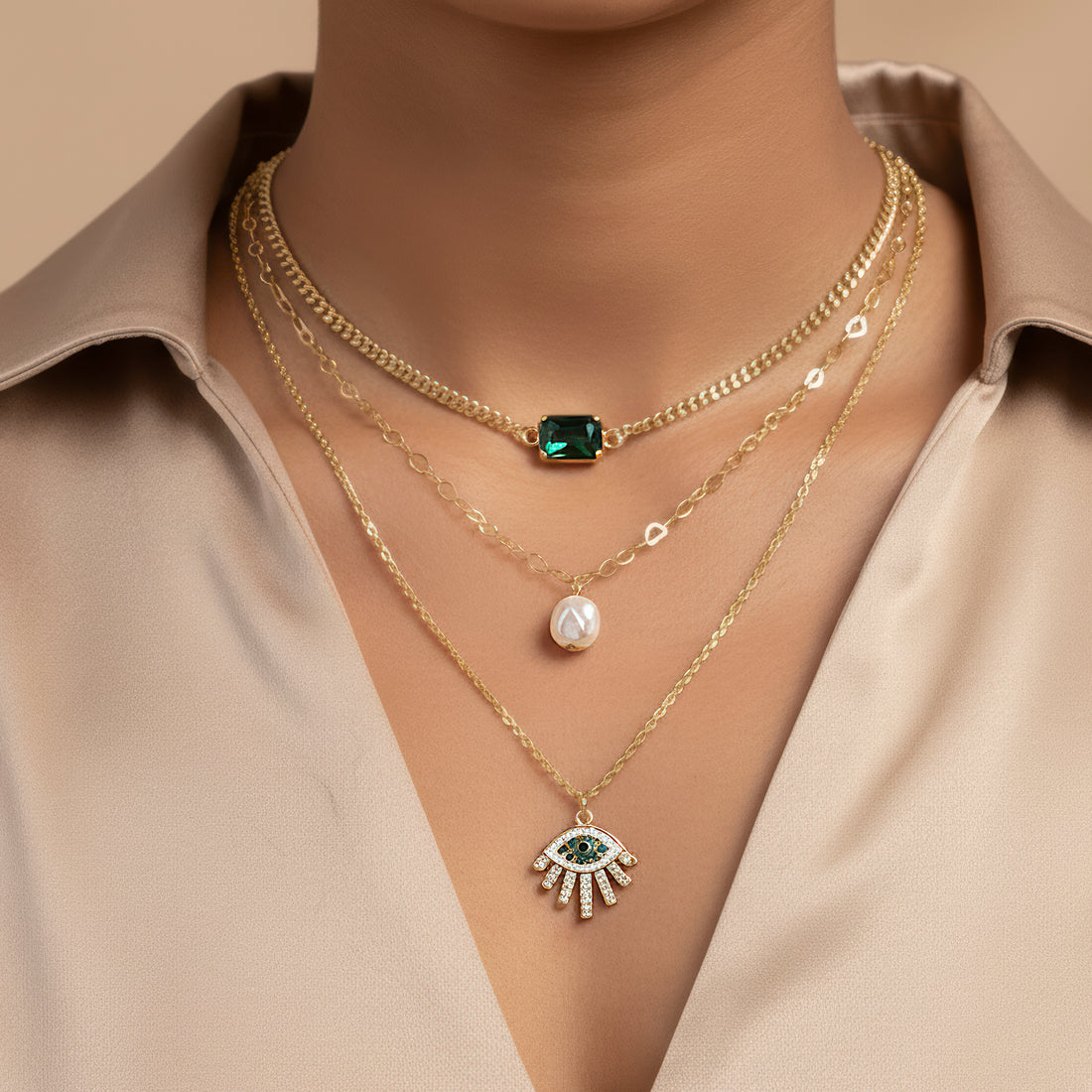 ORNA Necklace Waterproof Layers Set with Earrings