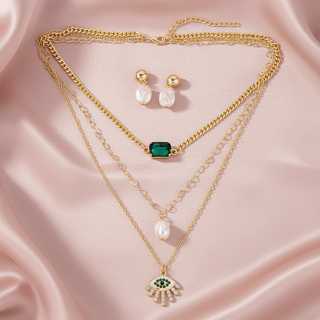 ORNA Necklace Waterproof Layers Set with Earrings