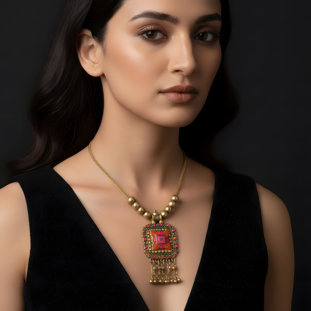 ORNA Necklace Ethnic Statement with Colorful Enamel