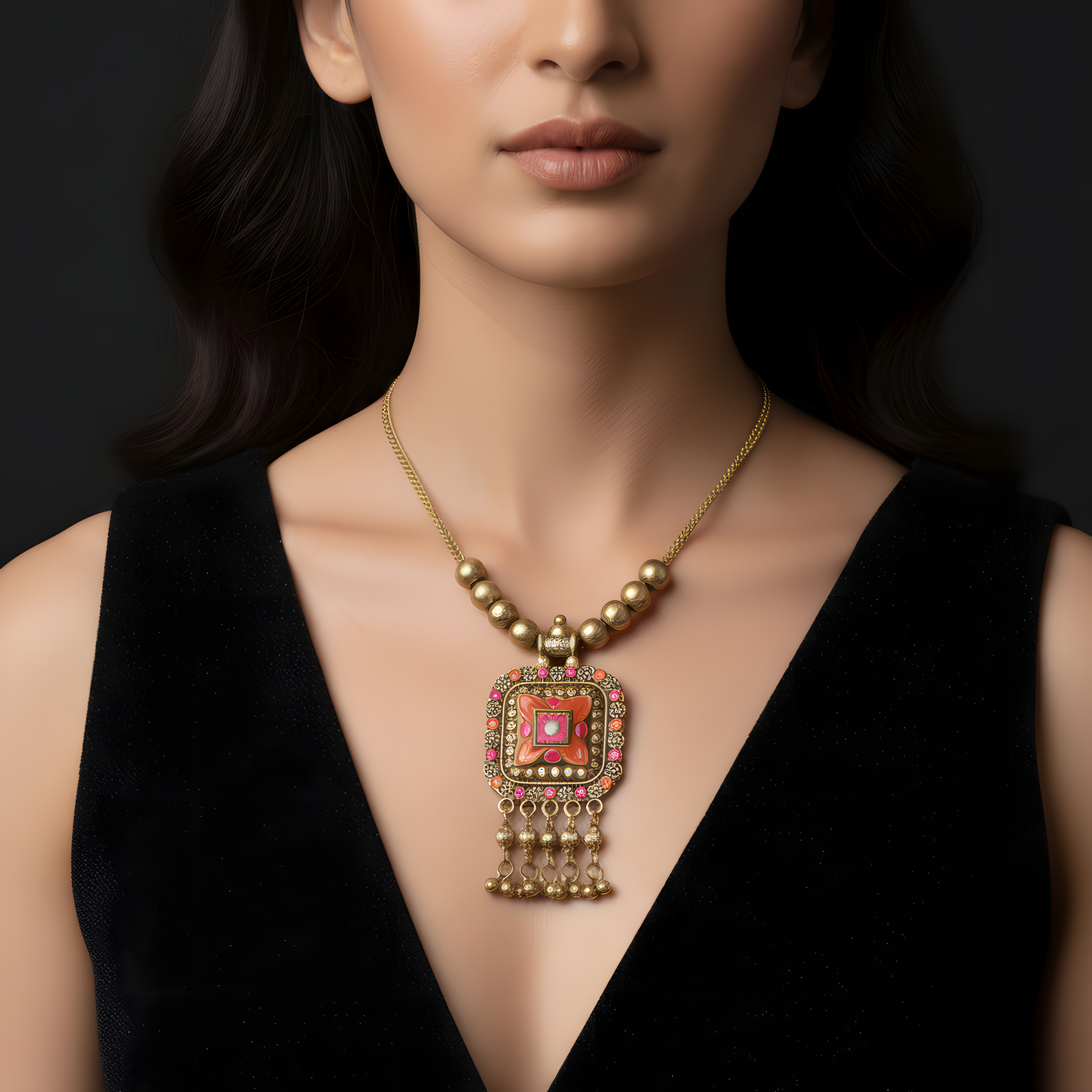 ORNA Necklace Ethnic Statement with Colorful Enamel
