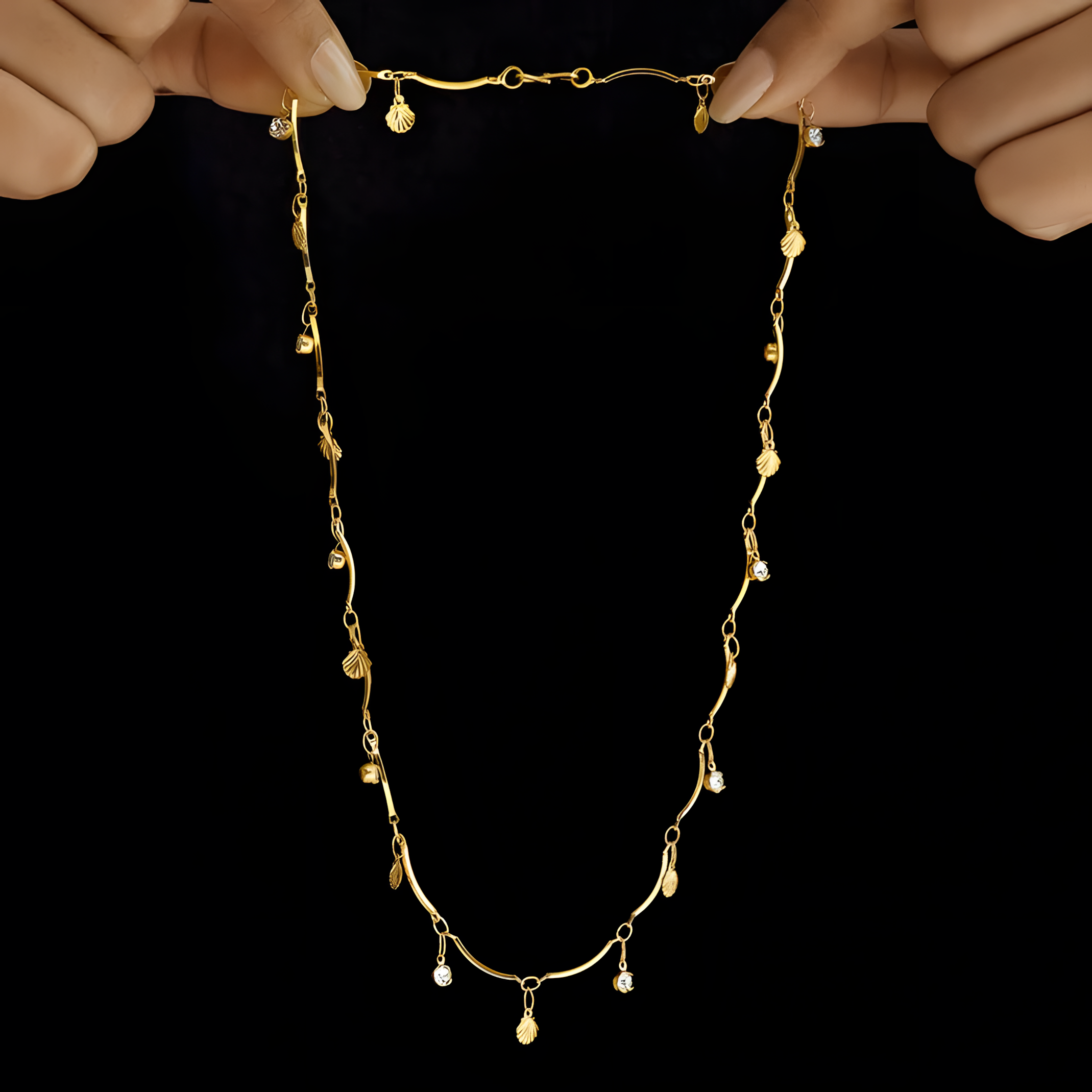 ORNA Necklace Waterproof Double Layer Chevron Chain with Shell Charms
