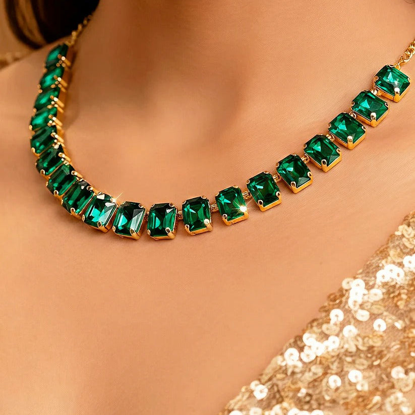 ORNA Necklace Single-Line Emerald Set With Earrings