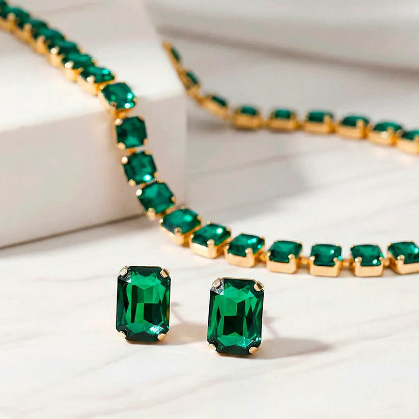 ORNA Necklace Single-Line Emerald Set With Earrings