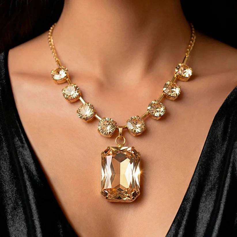 ORNA Necklace Waterproof Gold Plated Premium Crystal Set With Earrings