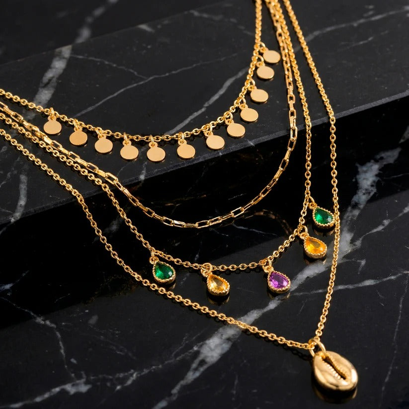 ORNA Necklace Waterproof Multilayered Crystal Charms