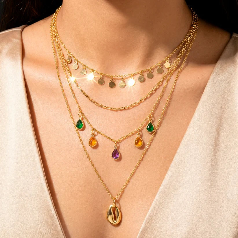 ORNA Necklace Waterproof Multilayered Crystal Charms