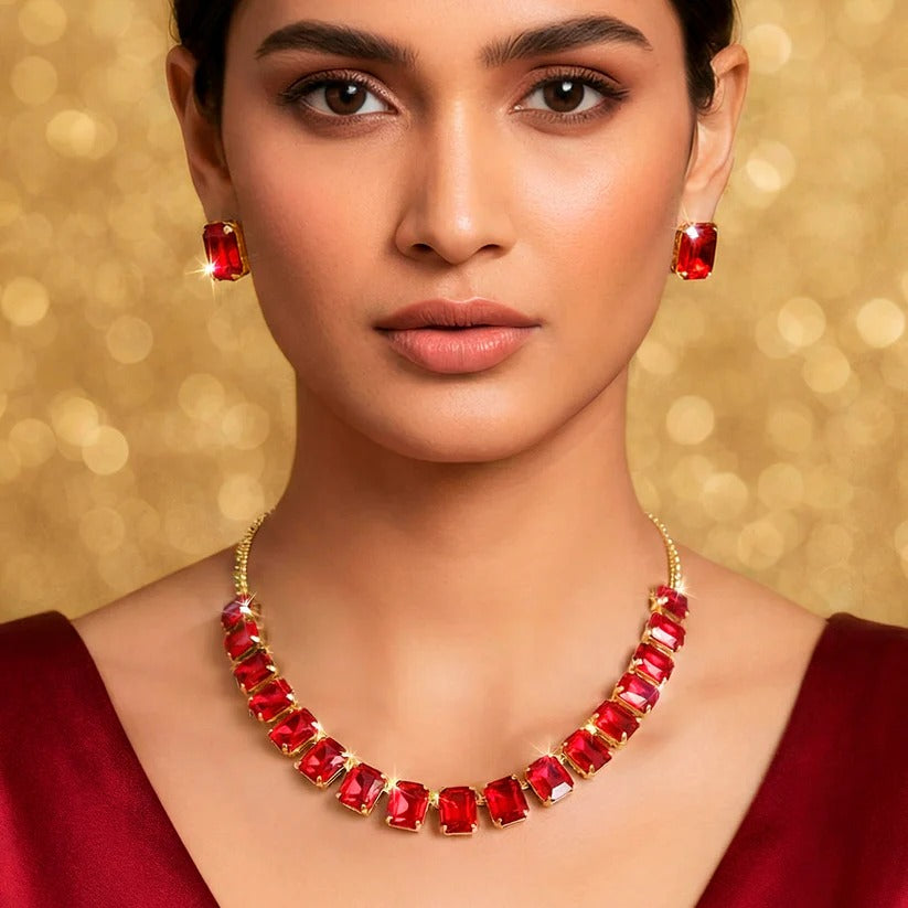 ORNA Necklace Waterproof Single-Line Crystal Set with Earrings