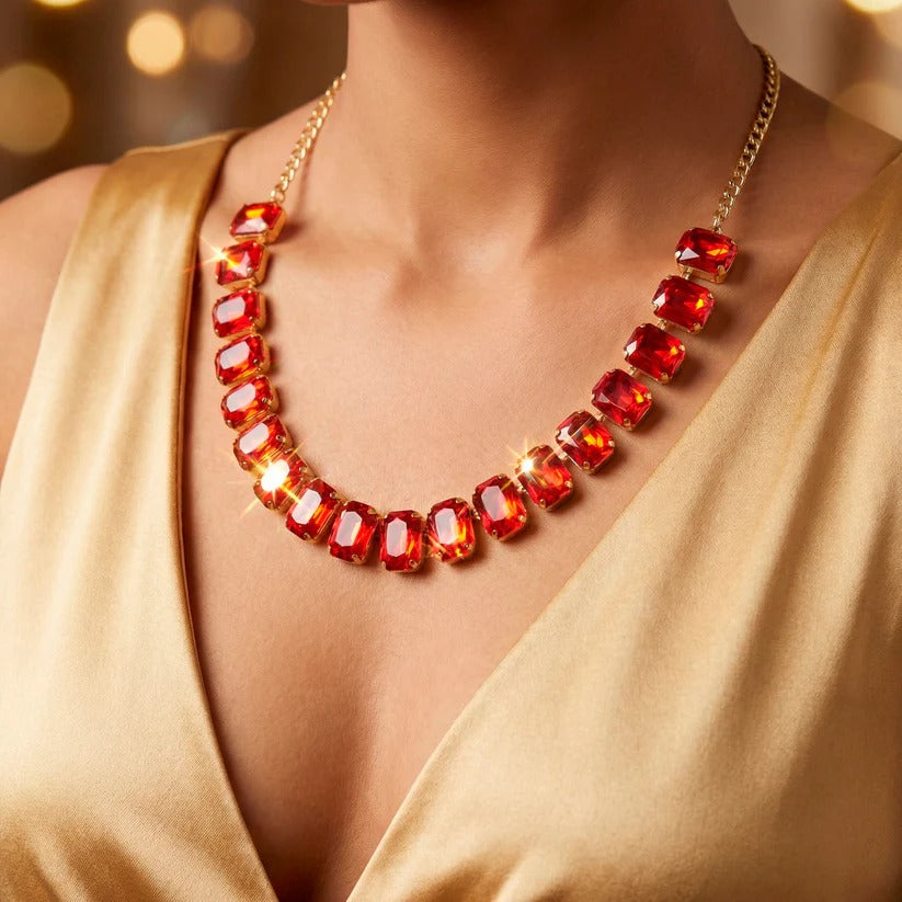 ORNA Necklace Waterproof Single-Line Crystal Set with Earrings