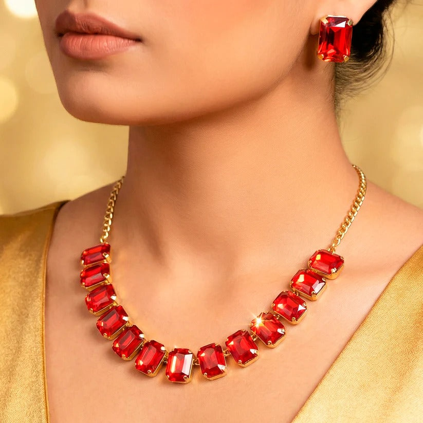 ORNA Necklace Waterproof Single-Line Crystal Set with Earrings