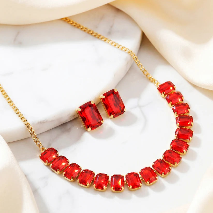 ORNA Necklace Waterproof Single-Line Crystal Set with Earrings