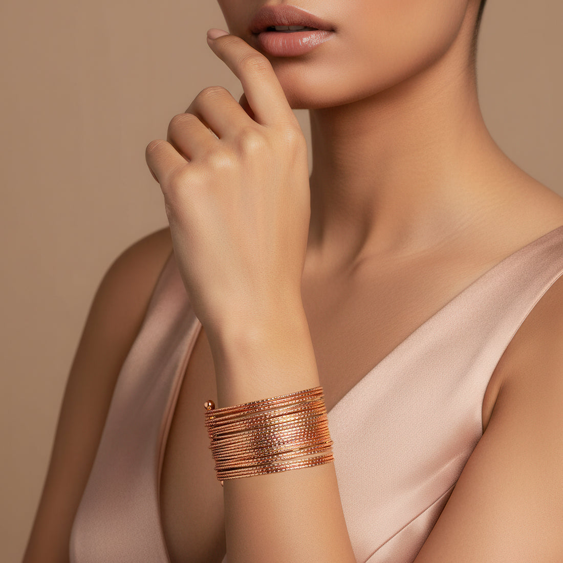 ORNA Bracelet Waterproof Rose Gold Multilayer Bangle (Adjustable Size)