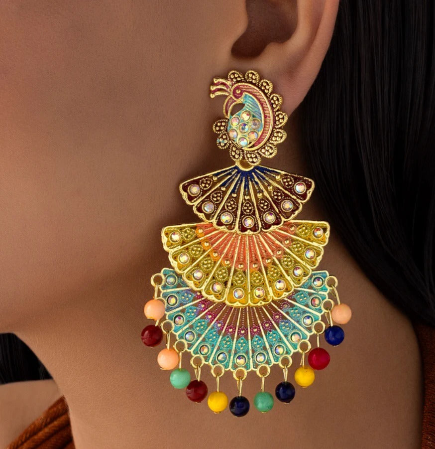 ORNA Anti-Tarnish Multicolor Peacock Jhumka Earrings