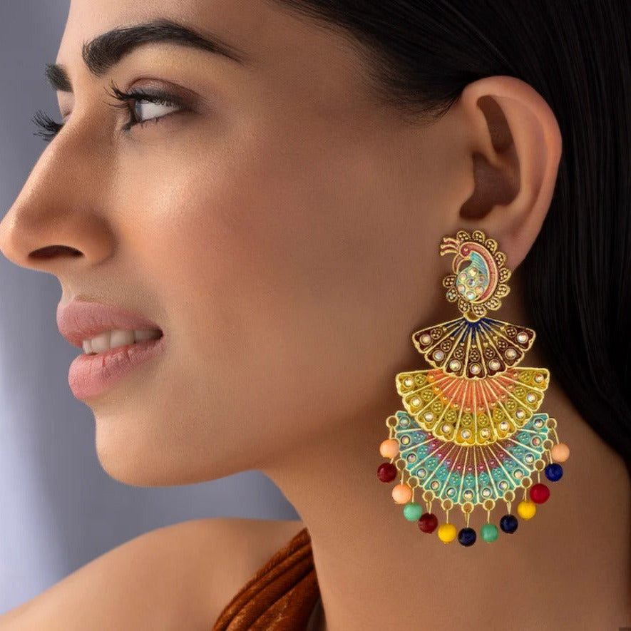 ORNA Anti-Tarnish Multicolor Peacock Jhumka Earrings