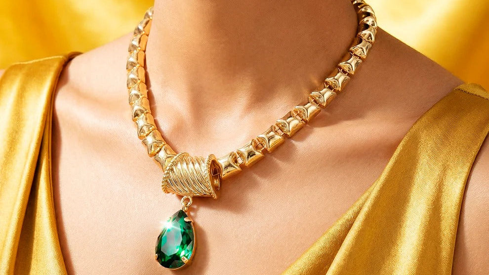ORNA Necklace Waterproof Emerald Crystal Set With Earrings