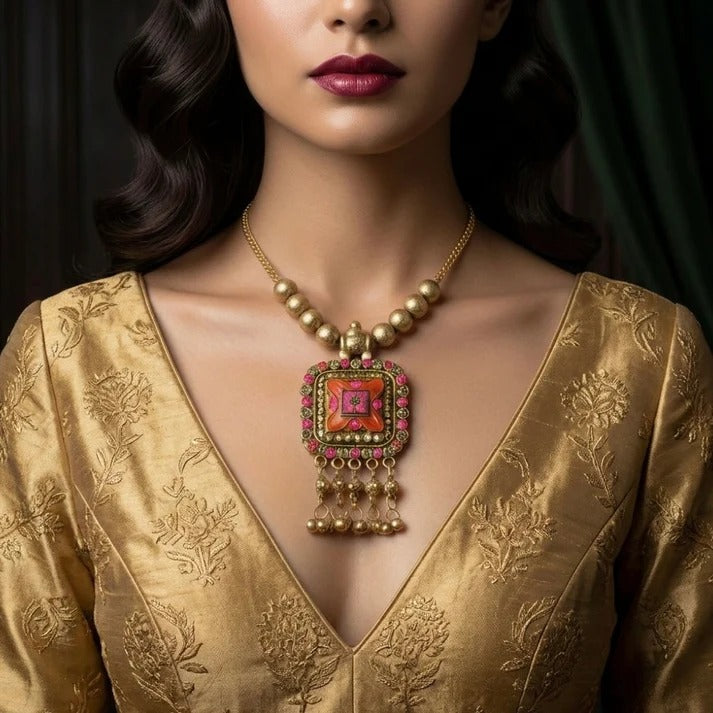 ORNA Necklace Ethnic Statement with Colorful Enamel