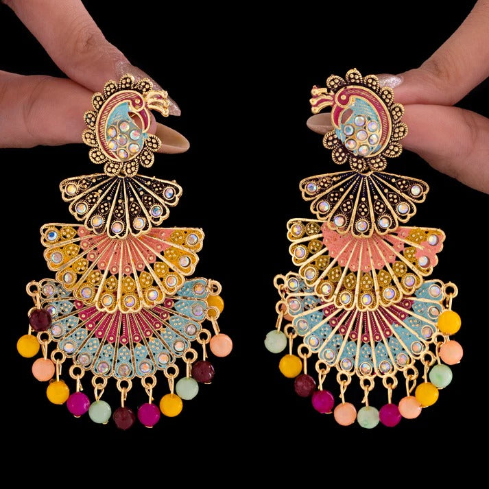 ORNA Anti-Tarnish Multicolor Peacock Jhumka Earrings