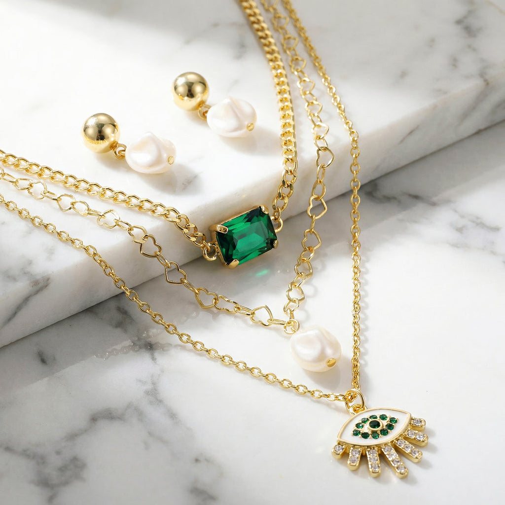 ORNA Necklace Waterproof Layers Set with Earrings