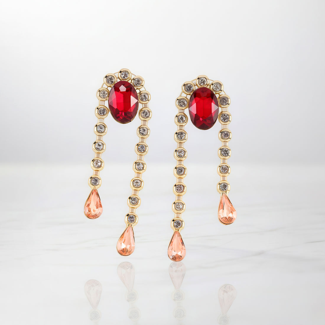 ORNA Red Oval Crystal Dangler Style Earrings