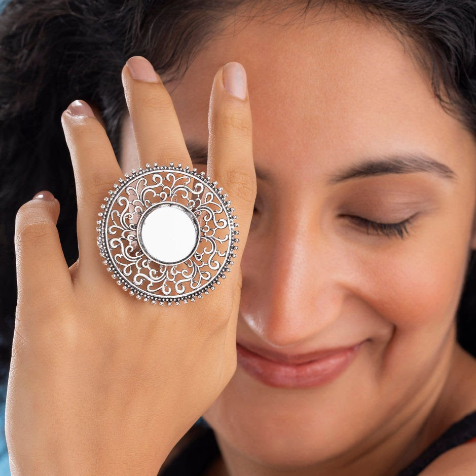 ORNA Anti-Tarnish Oxidised Mirror Ring