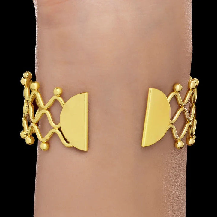ORNA Bracelet Waterproof Golden Zigzag Bangle (Adjustable Size)