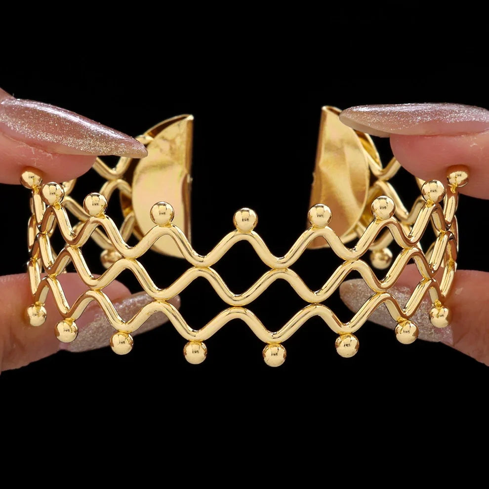 ORNA Bracelet Waterproof Golden Zigzag Bangle (Adjustable Size)